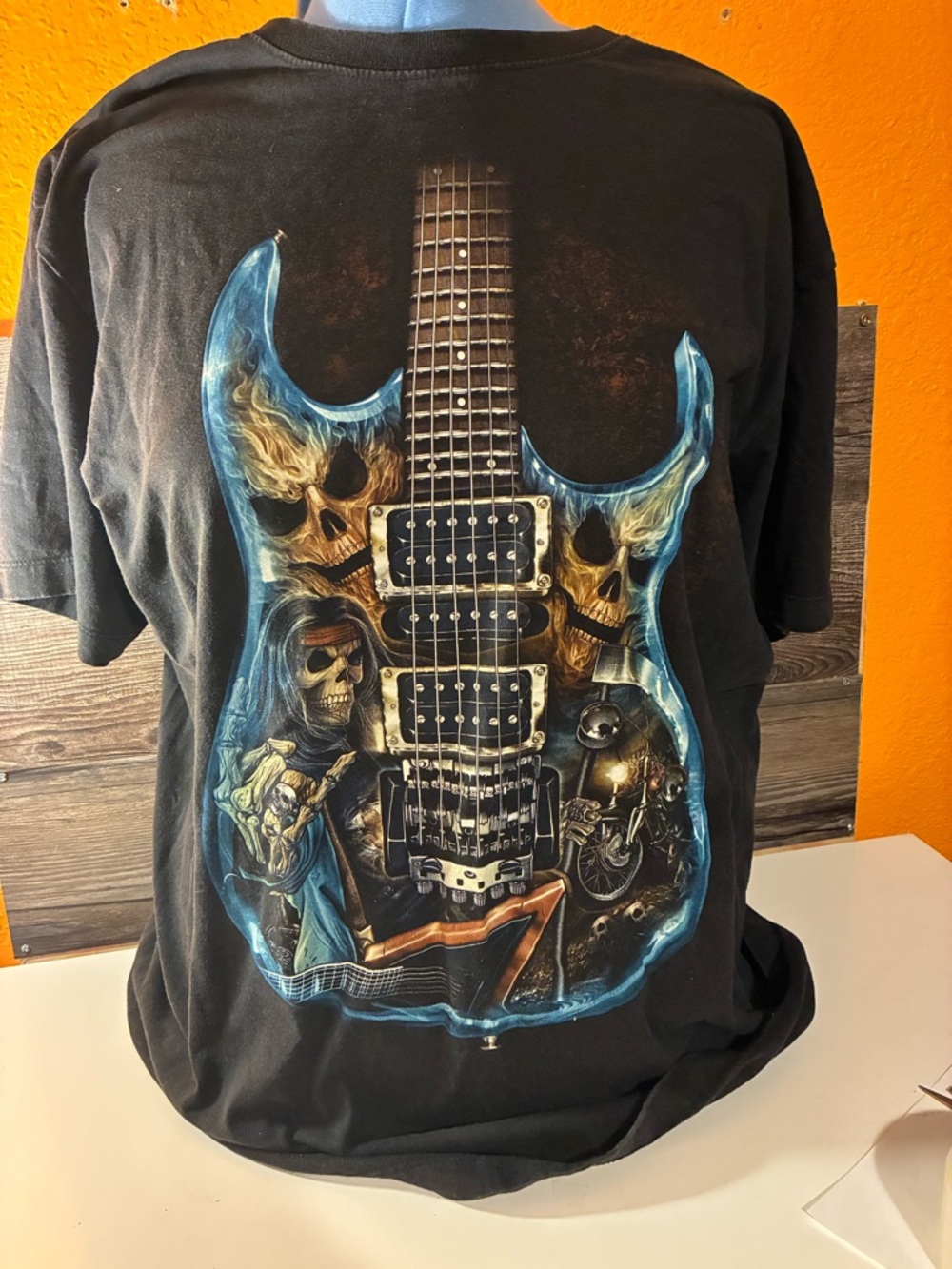 Black Guitar Skull Graphic Tee